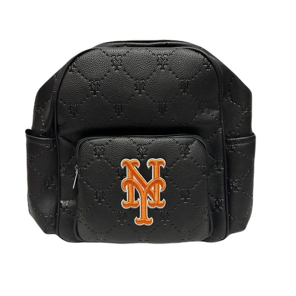 NEW Montana West New York Mets Stamped Logo Black PU Leather Mini Backpack MLB
